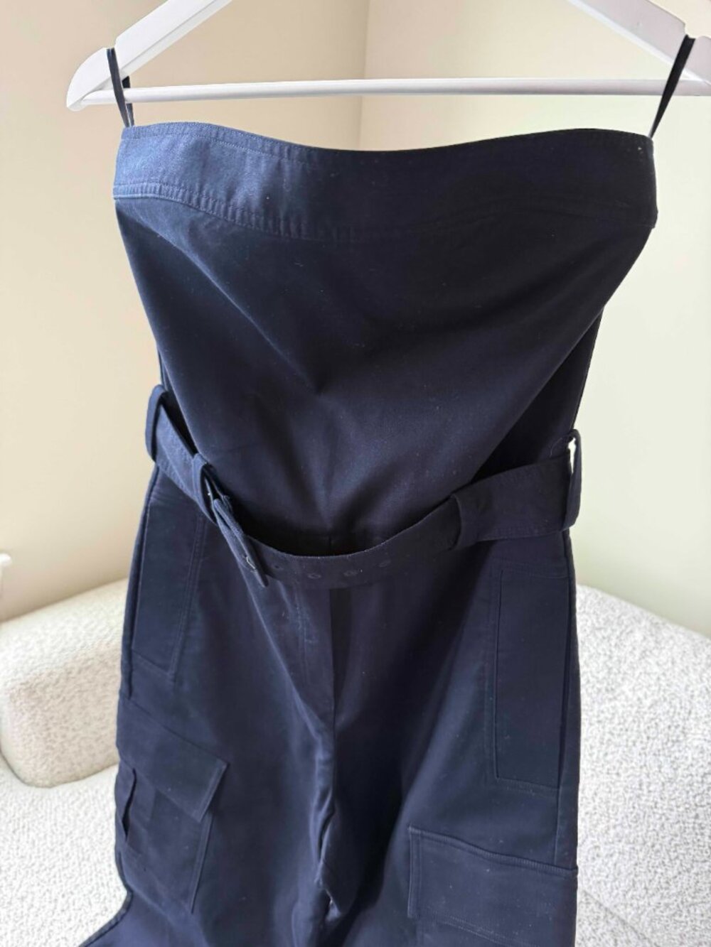 REISS Navy Lois Bandeau Belted Wide Leg Jumpsuit Size US 4 / UK 8 - Picture 11 of 16